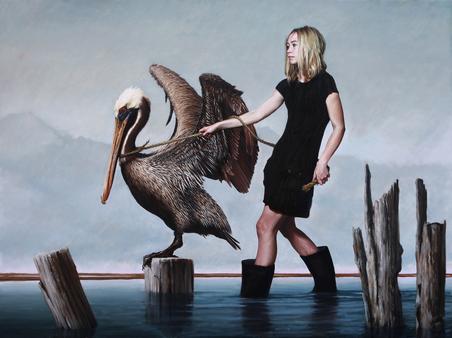 Victor Grasso "Practical Bird Keeping" 2016 Oil on Linen, 26" x 48" SOLD